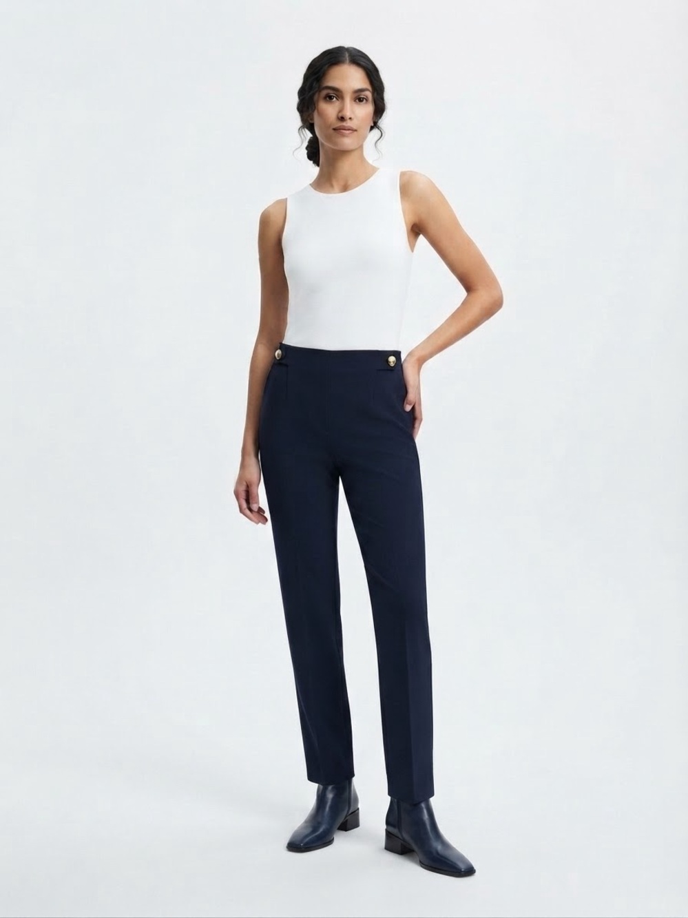 NYCC New York Clothing Co. Navy Blue Dress Pants Gold Button Accent Size 8